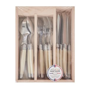 Andre Verdier Debutant Cutlery 18pcs Set Ivory 6 Spoons 23.5cm/6 Forks 21.5cm/6 Serrated Knives 23.5cm