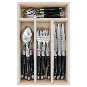 Andre Verdier Debutant Cutlery 24pcs Set Black 6 Spoons 23.5cm/6 Forks 21.5cm/6 Knives 23.5cm/6 Tsp 16.5cm