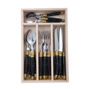 Andre Verdier Debutant Cutlery Set 24pce Stainless Steel/Black/Brass 6 Spoons 23.5cm/6 Forks 21.5cm/6 Knives 23.5cm/6 Tsp 16.5cm/GB 32x20x5cm