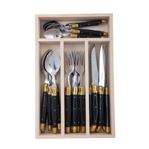 Andre Verdier Debutant Cutlery 24pcs Set Black & Brass 6 Spoons 23.5cm/6 Forks 21.5cm/6 Knives 23.5cm/6 Tsp 16.5cm