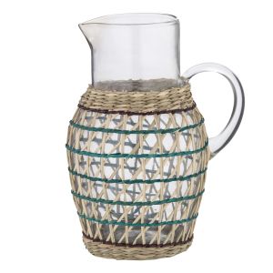 Taste Adriatic Glass Pitcher with Woven Sleeve Green/Brown/Natural 14x18x23cm/1.7L