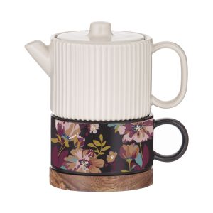 Amalfi Jardin Tea For One with Infuser Multi/Natural 15x10x12cm/Teapot 400ml/Cup 250ml/Coaster 10x10x1cm