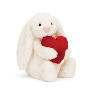 Jellycat Bashful Red Love Heart Bunny Orginal (Med) Cream & Red 9x12x31cm