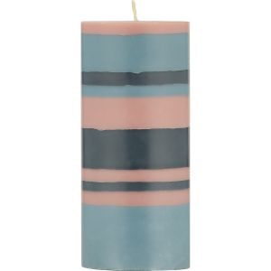 British Colour Standard Pillar Candle 15cm Striped- Old Rose/Indigo/Pompadour 7.5x7.5x15cm
