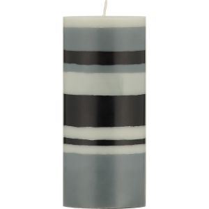 British Colour Standard Pillar Candle 15cm Striped- Gull/Gunmetal/Jet 7.5x7.5x15cm