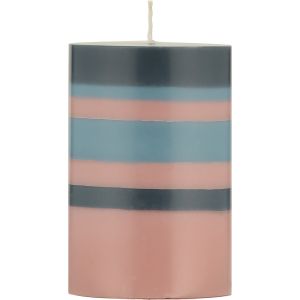 British Colour Standard Pillar Candle 10cm Striped - Old Rose/Indigo/Pompadour 7.5x7.5x10