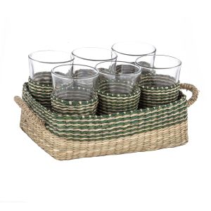 Academy Thomas Basket and Tumblers Natural/Green D9x15cm/26x17x9cm