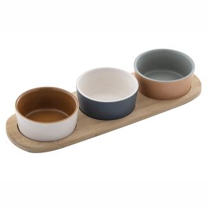 Taste Jimena Bowls on Tray 4pce Blue/White/Tan/Natural 10x30x5cm