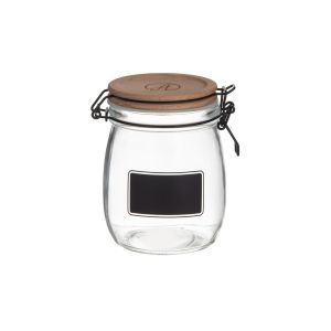 Academy Lewis Canister with Wood Lid and Chalkboard Label Clear/Natural/Black 10.5x10.5x12.5cm/800mL