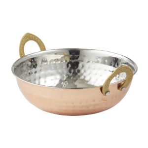 Davis & Waddell Stainless Steel/Copper Balti Dish with Brass Handles Copper/Stainless Steel/Brass 16x16x5cm + Handle