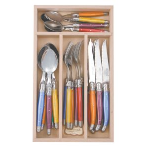 Andre Verdier Debutant Cutlery Set 24pce Stainless Steel/Orange/Yellow/Purple/Green/Blue/Red 6 Spoons 23.5cm/6 Forks 21.5cm/6 Knives 23.5cm/6 Tsp 16.5cm/GB 32x20x5cm
