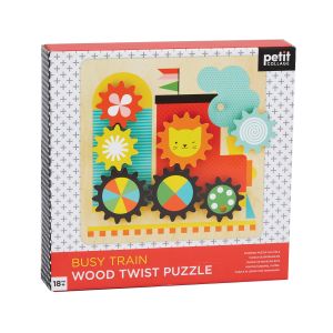 Petit Collage Busy Trains Wooden Twist Puzzle Multi-Coloured 21.8x21.6x3.9cm