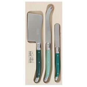 Andre Verdier Debutant Cheese Knife Set 3pce Cleaver 21cm/Cheese 23cm/Pate 17cm/GB 25x11x2cm Stainless Steel/Forest/Forest Green/Green/Sage