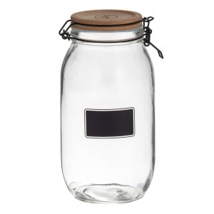 Academy Lewis Canister with Wood Lid and Chalkboard Label Clear/Natural/Black 10.5x10.5x27.5cm/2.2L