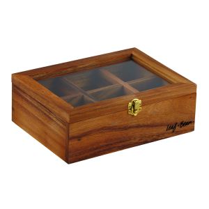 Leaf & Bean Acacia Wood Tea Box Natural & Clear 25x18.5x9cm