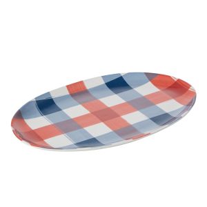 Davis & Waddell Manor Gingham Oval Platter Red & Blue Multicolour 36x22.5x3cm