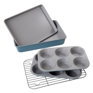 Davis & Waddell Manor Bakeware 5PC Set Blue 30x20cm Rack​/ 2x6 Muffin Tin​ 34cm Oven Tray​/ 34cm Roasting pan