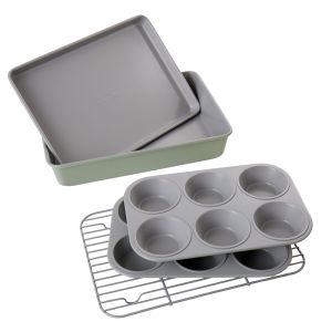 Davis & Waddell Manor Bakeware 5PC Set Green 30x20cm Rack​/ 2x6 Muffin Tin ​34cm Oven Tray​/ 34cm Roasting pan