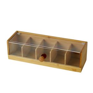 Leaf & Bean Bamboo Tea Box with Transparent Lid Natural 36x13x10cm