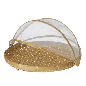 Davis & Waddell Collapsible Mesh Food Cover with Bamboo Tray Natural/White 37x37x24cm