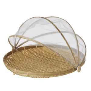 Davis & Waddell Collapsible Mesh Food Cover with Bamboo Tray Natural/White 42x42x26cm