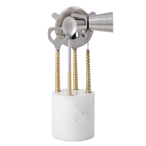 Davis & Waddell Twisted Gold Handle and Marble Bar 5pce Set Gold/White 22x8x10cm