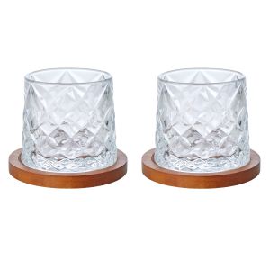 Davis & Waddell Fine Foods Etched Whisky Glasses with Coasters Set of 2 Clear 11x11x9cm/290ml/11x11x12cm