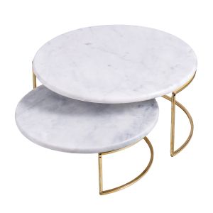 Davis & Waddell Nuvolo Round Marble Cake Stand 2pcs Set White & Gold 30x30x14.4cm/25x25x9.6cm