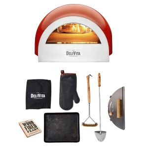 DeliVita Wood Fired Collection Oven & Accessories Bundle Chilli Red Oven