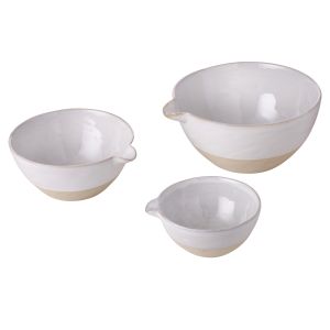 Davis & Waddell Set of 3 Stoneware Mixing Bowls White 6x14x68cm/20x188x9cm/26x24x12cm