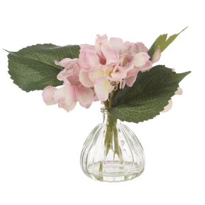 Rogue Hydrangea-Clear Glass Vase Pink 24x24x22cm