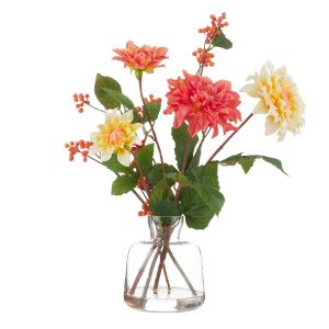Rogue Dahlia Dewberry Mix-Clear Glass Vase Orange & Yellow 45x32x37cm
