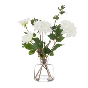 Rogue Dahlia Dewberry Mix-Clear Glass Vase White & Green 45x32x37cm