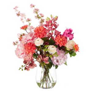 Rogue Peony Cherry Blossom Mix-Glass Vase Pink & Orange 75x56x72cm