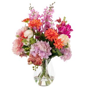 Rogue Peony Cherry Blossom Mix-Glass Vase Pink & Orange 75x56x72cm