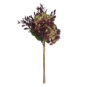 Rogue Hydrangea Olive Leaf Mix Bouquet Burgundy & Green 44x44x70cm