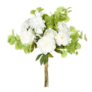 Rogue Peony Hydrangea Smoke Leaf Mix Bouquet White & Green 69x69x90cm