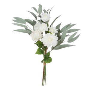 Rogue Dahlia Rose Eucalyptus Mix Bouquet White & Grey-Green 35x35x80cm