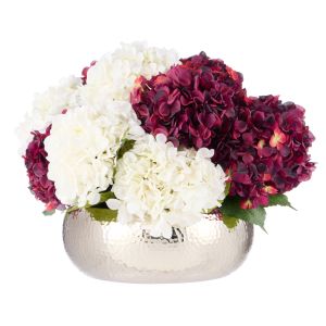 Rogue Hydrangea Mix-Pali Metal Bowl Burgundy & White 59x59x45cm