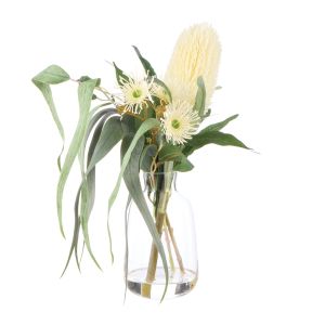 Rogue Banksia Eucalyptus Mix-Glass Vase Cream 30x30x38cm