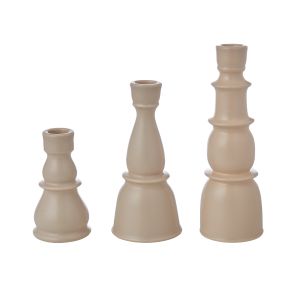 Emporium Ceramic Candle Holder 3pcs Set Beige 7.3x7.3x22cm/8.4x8.4x18cm/7.2x7.2x12cm