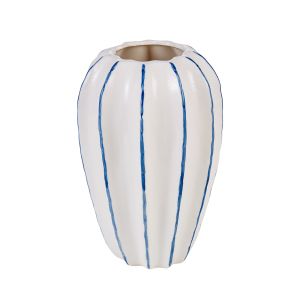 Emporium Cleo Stripe Ceramic Vase White & Blue Stripe 14x14x21.4cm