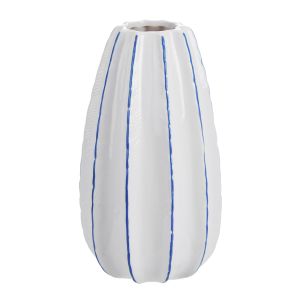 Emporium Chloe Stripe Ceramic Vase White & Blue Stripe 13x13x24cm