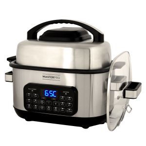 MasterPro 14-in-1 6L Deluxe Multi Cooker & Air Fryer Silver Stainless Steel 34.3x42.6x35.2cm