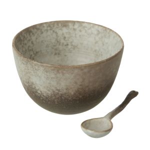 Grand Designs Dusk Stoneware Tall Bowl & Spoon 2pcs Set Cream & Brown 14.8x14.8x9.3cm