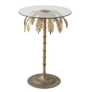 Amalfi Palm Tree Side Table Gold/Clear 43x43x73cm