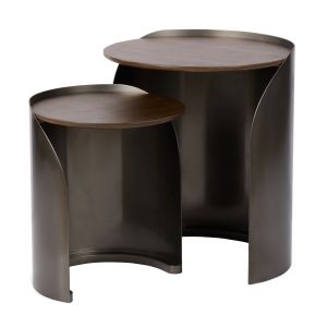 Grand Designs Asher Side Tables 2pcs Set Gunmetal & Walnut 45x45x53cm/35x35x43cm