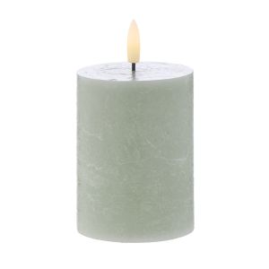 Amalfi Hughe LED Flickering Pillar Candle Rustic Green 7.5x7.5x10cm