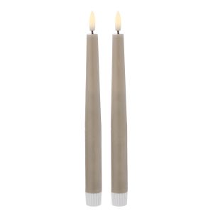 Amalfi Hughe LED Flickering Taper Candle 2pcs Set Rustic Taupe 2x2x24cm