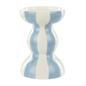 Emporium Lane Stripe Candle Holder Small Blue & White 9.5x9.5x14cm